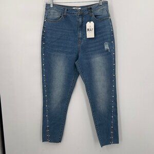 The M.A.P. Pearl Plus Embellished Skinny Blue Jeans Size 2XL Stretch Denim NWT